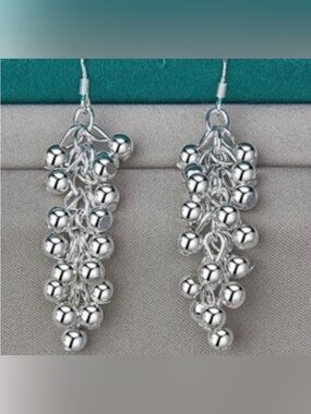 925 Sterling Silver Smooth Grape Bead Ball Earrings chandelier New